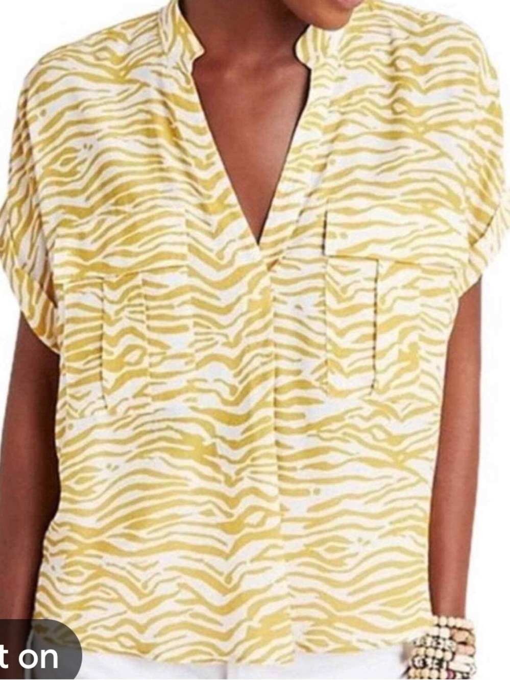 Anthropologie Maeve Mustard and White Zebra Print Top - Picture 1 of 4